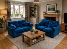 Blue chenille Sofa Set in Great Condition - Delivery available