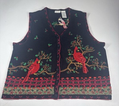 Vtg White Stag Cardinal Ugly Christmas Embroidered Sweater Vest 18W/20W Granny