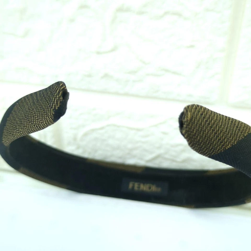 FENDI Women's Headband Pecan Print Brown Black Striped Canvas Hair Accessory - Image 4 of 4