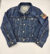 Ralph Lauren Polo Flag Denim Trucker Jacket Youth 7 American Flag Patch Jean