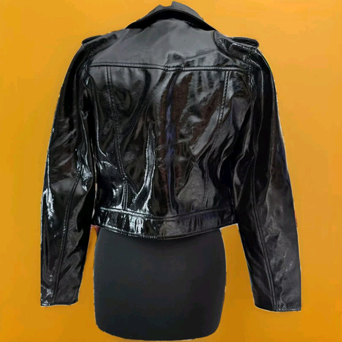 Jacket Black Patent Leather PU Biker Y2K Sexy Fetish Punk Goth Vintage Size 12 - Picture 9 of 9