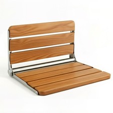 Wall Mounted Folding Shower Seat 17.5in Teak Wood Stainless Steel Bench 400lb