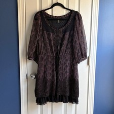 Free People Floral Vines Crochet-Trim Ruffle Hem Tiered Chiffon Dress Size M