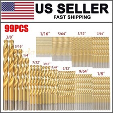 99PCS Drill Bit Set 1/16"-3/8" HSS Titanium Multi Drill Bits Twist Metal Tools