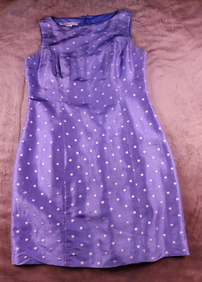 natural instincts y2k preppy blue Polka Dot Silk Sheath Dress Sleeveless Sz 10