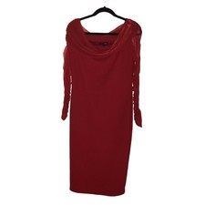 Fashion Nova Red Sheer Long Sleeve Bodycon Dress Size XL Knee Length Pullover