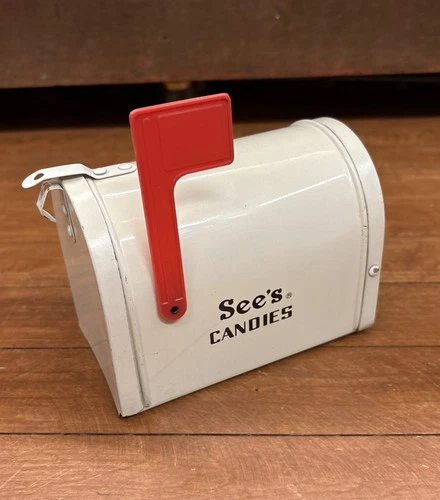 Vintage See’s Candies Vintage Mini Mailbox - Metal Tin Storage Container