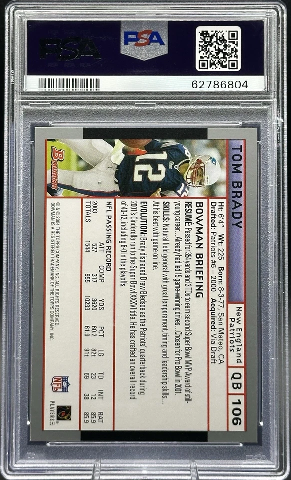 Bowman 2004 - Tom Brady #106 - PSA 10 gemas como nuevo - New England Patriots - Low Pop Foto 2 de 3