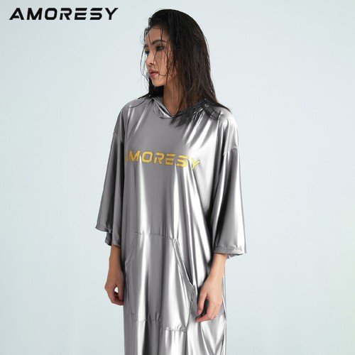 AMORESY Damen glänzende Pyjamakleider locker Elasthan schnelltrocknend Schwimmen Bademantel - Bild 10 von 26