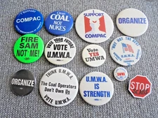 Lot of 13 Vintage United Mine Workers Union UMWA Pinback Buttons