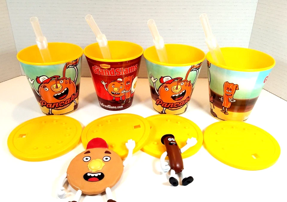 Denny's Kids Meal The Grand Slams Set 4 Bendys + 4 tazas a juego con tapas.  2018 Foto 2 de 4
