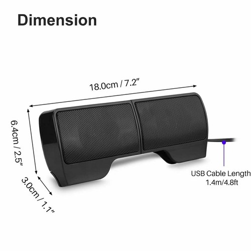 Speakers USB Power Clip-On Computer Stereo Sound Bar 3.5mm for Desktop Laptop PC - Picture 7 of 8