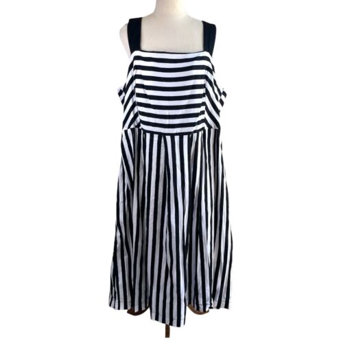 City Chic Dress Women Plus Sz XL Black White Stripe Sleeveless Maxi A-line