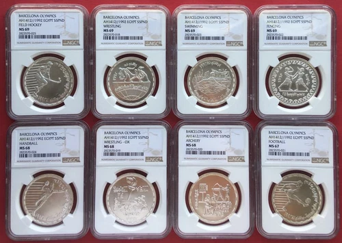 EGYPT, FULL SET 5 POUNDS BARCELONA OLYMPICS 1992 MATT - NGC 67 - 69 (CL) , RARE