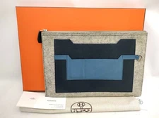 Hermes Toodoo 37 Pouch Clutch bag Epsom and Felt Bleu Nuit, Gray silver metal