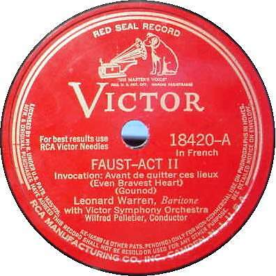 LEONARD WARREN 12'' 78 RPM - Faust / Tales of Hoffman
