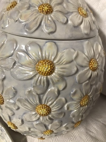 VINTAGE GIBSON DAISY COOKIE JAR AND SERVING PLATTER LUSTRE WEAR - Picture 4 of 12