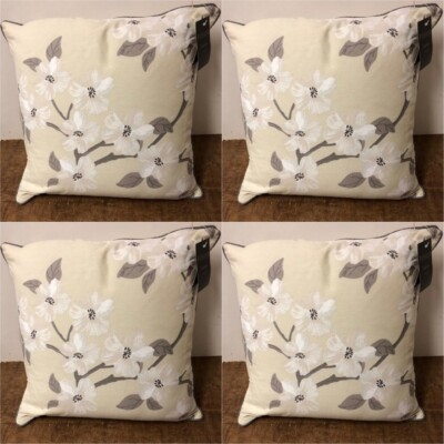 4x Kissenbezüge Floral Latte Creme Natur - Füllung enthalten 18''