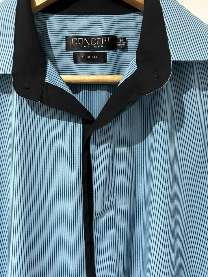 Concept For Men Long Sleeve Striped Blue Shirt Collared Button Up Size M Slim - Image 3 of 4