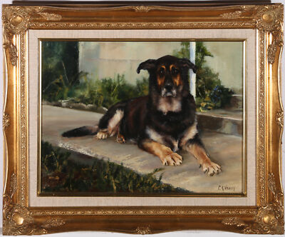 Claire A. Verity - 1989 Öl, Der Deutsche Schäferhund Sprudelt