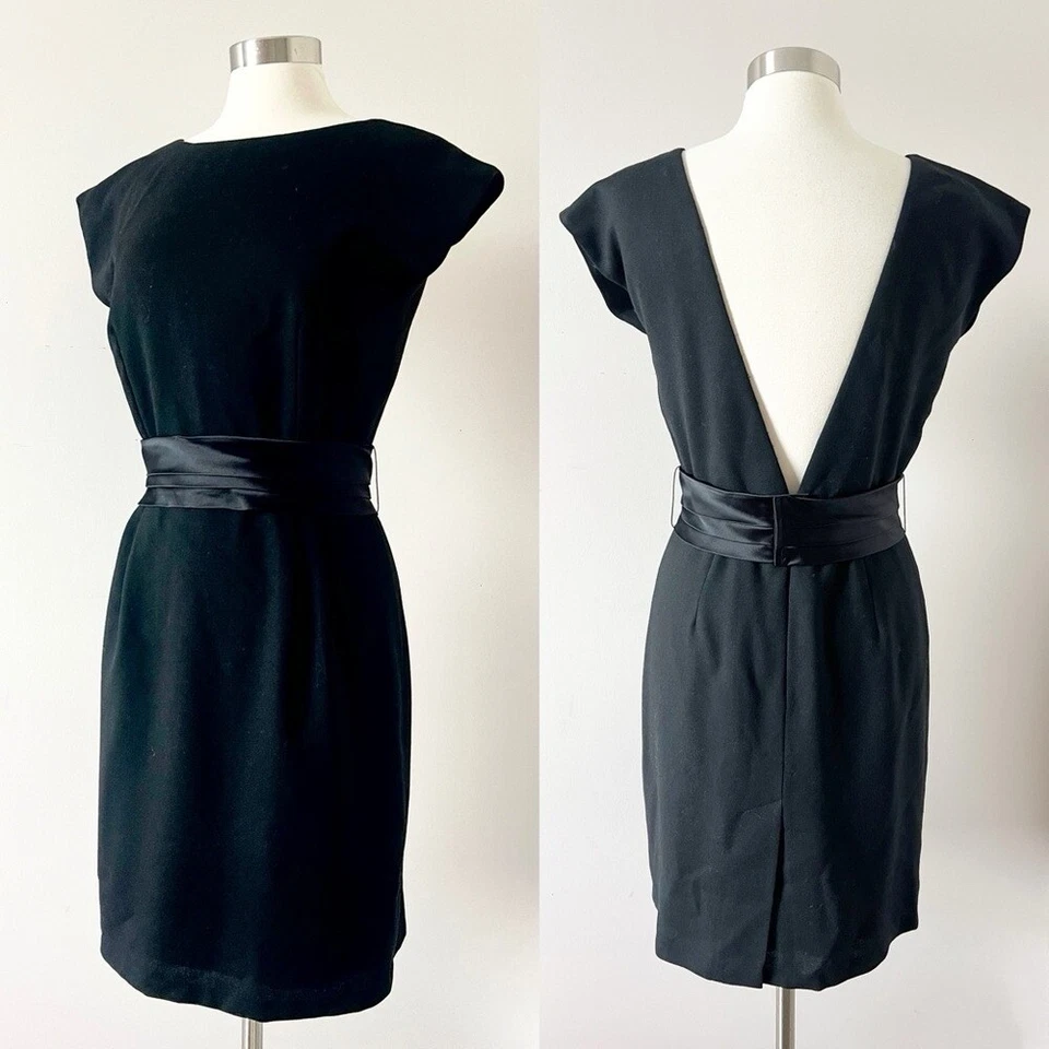 Vintage 80s Ralph Lauren Low Back Wool Little Black Dress LBD Cocktail Size 10 - Image 2 of 4
