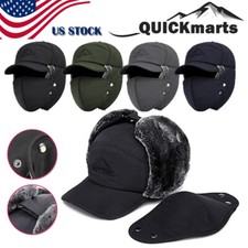 1-2PC Trapper Hat Winter Warm Fur Ear Flap Cap Aviator Russian Thermal Face Mask
