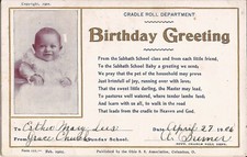 Columbus, OHIO - Grace Church Sabbath School Birthday Greeting, Newborn 1906