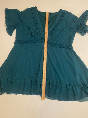 BooHoo Dress Womans 20 Teal Sheer Swiss Dot Baby Doll Over Lining - Picture 16 of 21