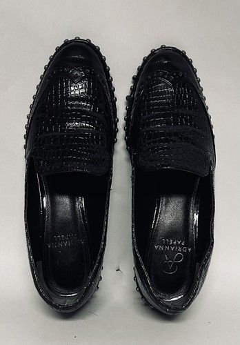 Adrianna Papell Shoes Size 6.5 M Black Leather Shinny Studded Slip On Heel Read - Picture 4 of 10