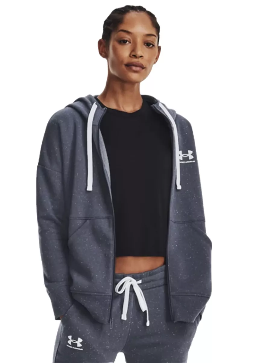 Women s Under Armour Fleece Full Zip Hoodie Downpour Grey white Size XS T9