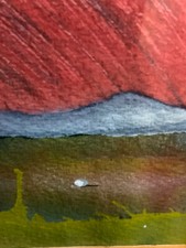 MALEREI AQUARELL GOUACHE LANDSCHAFT GERAHMT HINTER GLAS 16x21cm