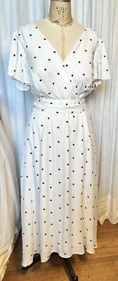 City Chic Womens White/blk Polka Dot S Sleeve Retro Midi Dress Sz 16  Pre-owned | eBay