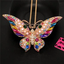 Fashion Women Lovely Rhinestone Color Butterfly Crystal Pendant Chain Necklace