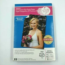 HP Premium Plus Photo Paper 60 Sheets 4" x 6" Soft Gloss Ink Jet 11.5 Mil