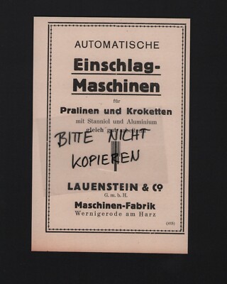 Wernigerode, Advertising 1925, Lauenstein & Co. GmbH Machine Factory Automatic