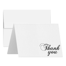 Thank You White Heavy Linen Greeting Cards and Envelopes, A2 Size, 25 Per Pack