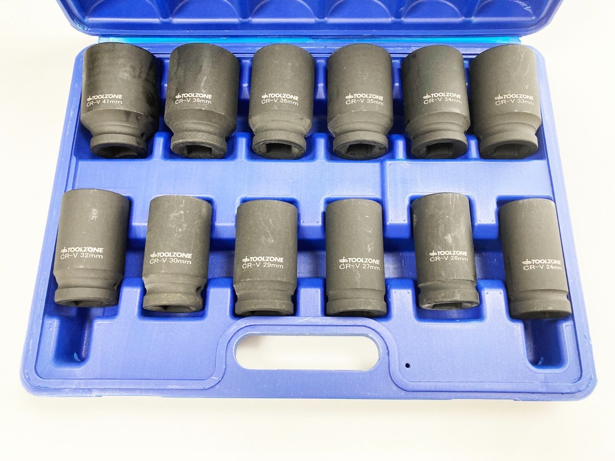 12-Piece 3/4" Drive Deep Impact Socket Set 24-41mm - Long Reach For HGV & Heavy Duty