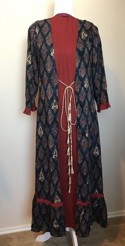 NWT Womens Gown And Kameez 2Pc Red Blue Sz M Kurti Kurta Tunic Dress Cotton Eid - Picture 2 of 12