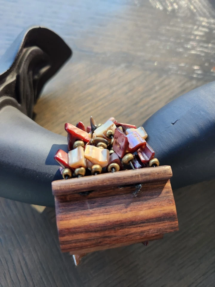 Multi Strand Shell Beaded MAXI Bracelet Wood Clasp Stratch Tropical Vacation  - Image 4 of 4