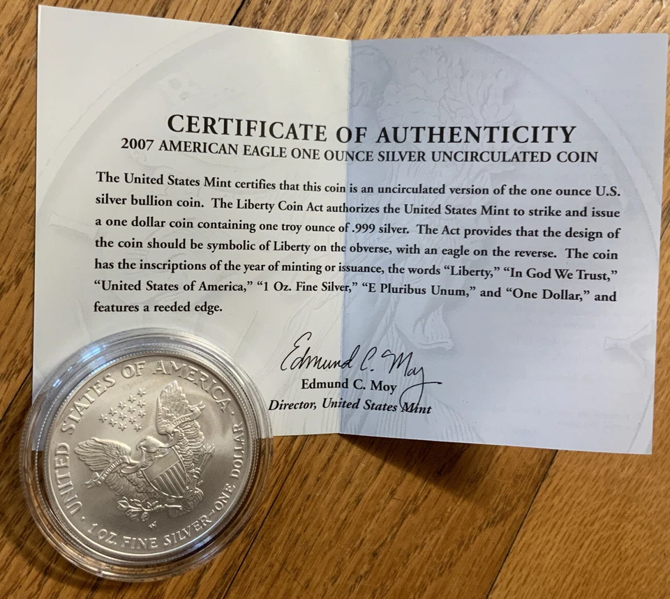 2007 W American Eagle One Ounce Silver Uncirculated with Box And COA USMINT Z7F - Image 3 of 4