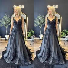 Gothic Black Wedding Dresses Sexy V Neck Corset A Line Lace Applique Bridal Gown
