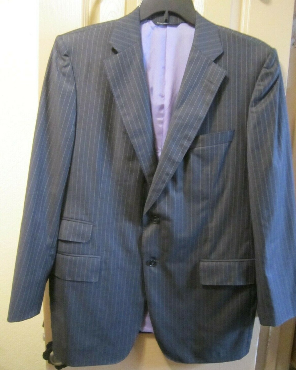 SZ 46R SAMUELSOHN MENS GRAY W/ STRIPE 2 BTN SUIT JACKET BLAZER