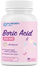 Puregen Labs Boric Acid 600 mg Vaginal Suppositories 1 Pk