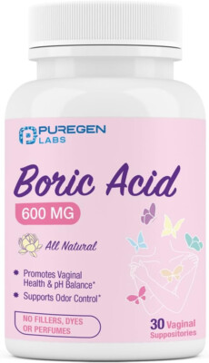 Puregen Labs Boric Acid 600 mg Vaginal Suppositories  1 Pk