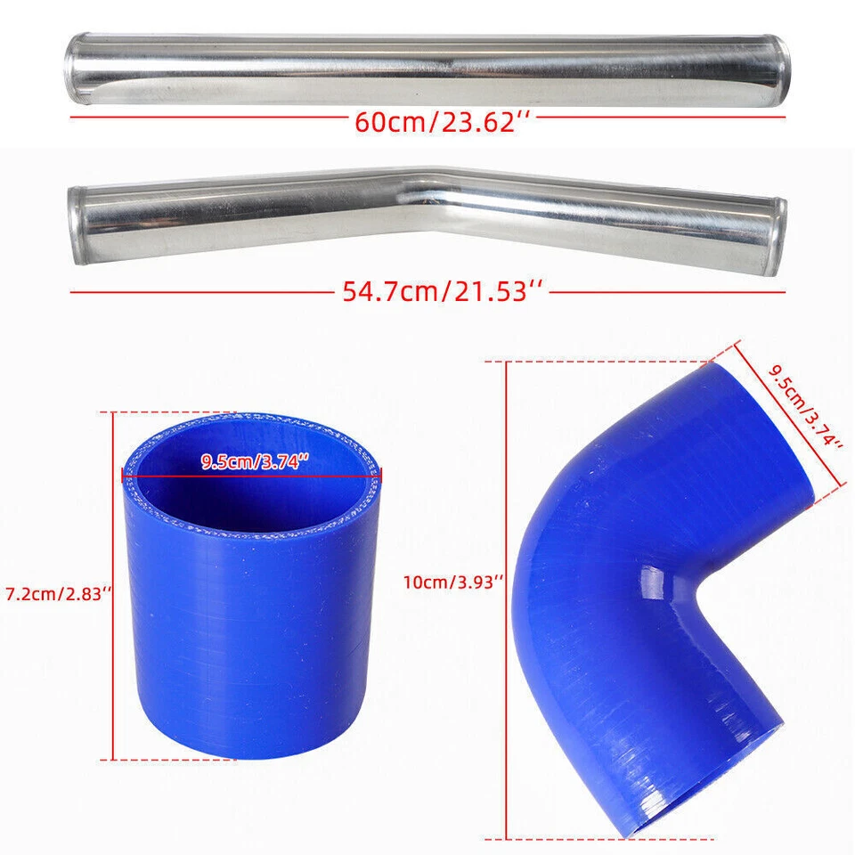 2.5" Aluminum Turbo Intercooler Elbow Pipe Kit +Silicone Hose+Clamp Universal - Image 2 of 4