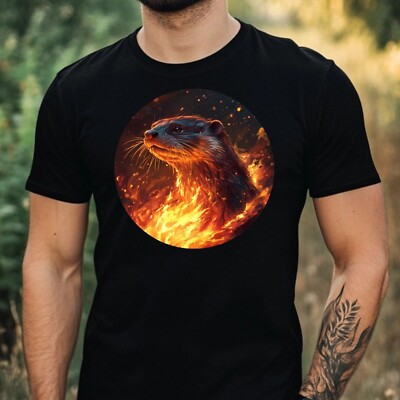 Herren T-Shirt Otter in Flammen Motiv Baumwolle Größe XS bis 5XL