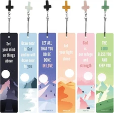12 Pcs Bible Verses Bookmarks with Cross Pendants, Christian Verses02 