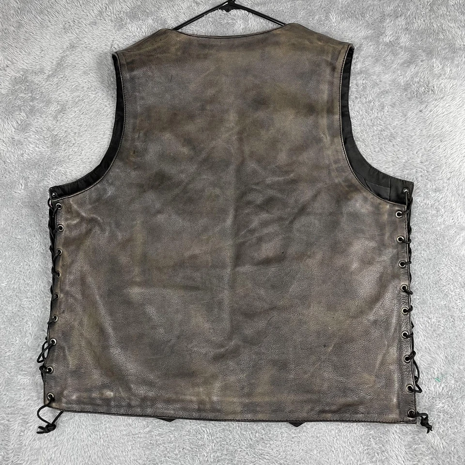 Milwaukee Leather Vest Mens 2XL Brown Distressed Side Lace Biker Motorcycle - Image 2 of 4