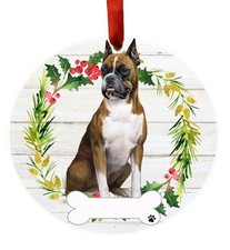 Boxer Uncropped Ornament - E S Pets - DIY Personalizable, Ceramic Round Ornament