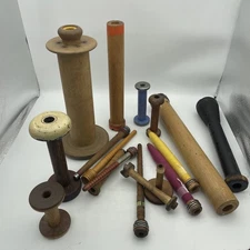 Lot of 17 Antique Wooden Textile Mill Thread Spool Spindles Bobbins